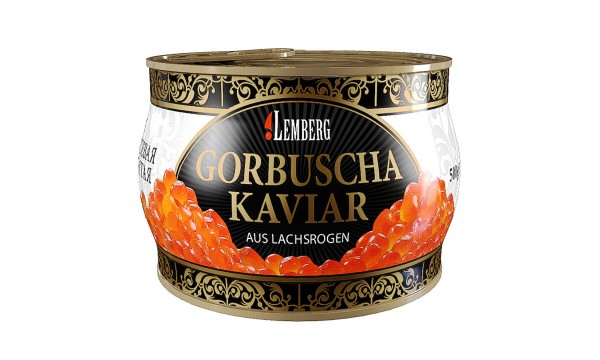 LAŠIŠŲ (KUPRIŲ) RAUDONIEJI IKRAI „GORBUSHA KAVIAR PREMIUM" 500g LAŠIŠŲ (KUPRIŲ) RAUDONIEJI IKRAI „GORBUSHA KAVIAR PREMIUM" 500g
